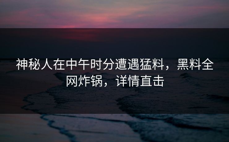 神秘人在中午时分遭遇猛料，黑料全网炸锅，详情直击