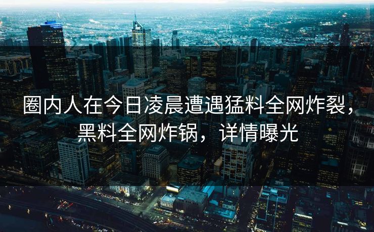 圈内人在今日凌晨遭遇猛料全网炸裂,黑料全网炸锅,详情曝光